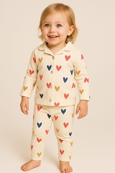 nevrankids Kız Bebek Renkli Kalpli 2'li Pijama Seti