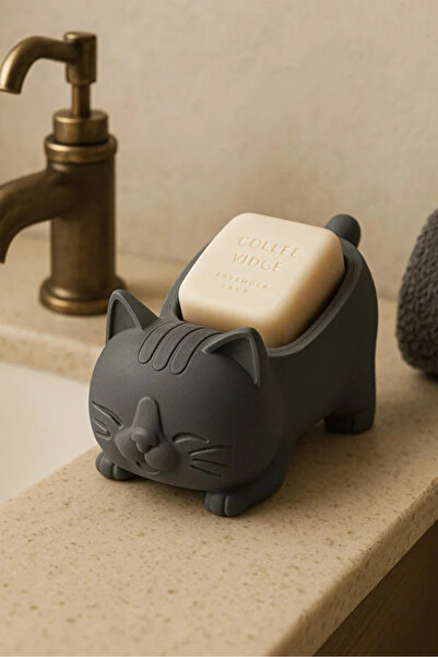 bluvex Decorative Cat Figured Soap Dish Sponge Holder Stylish and Cute Bathroom, Kitchen Accessory Multi-Purpose