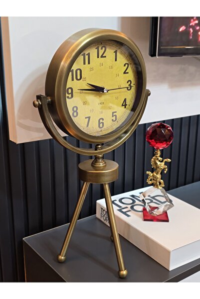 LH Lavinya Home Saat Eskitme Tripod Ayaklı Gold Metal Masa Üstü 45x26 cm | De...