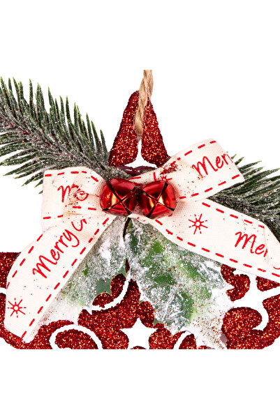 Herdekora Χριστουγεννιάτικο στολίδι, Αστέρι, Χριστουγεννιάτικο διακοσμημένο, Ασημί, Κόκκινο - 10x13 cm