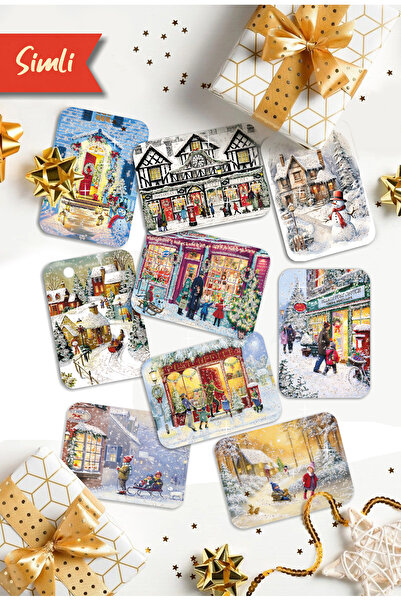 Mia Pera Set de cărți poștale cu sclipici de Anul Nou de 9 - Nostalgie peisaj de iarnă