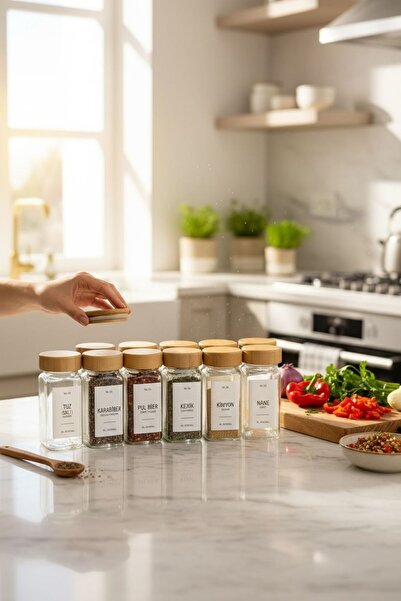 ANJEAHOME 12-Piece 120 ml Glass Spice Jar Set - with Bamboo Lids, Labeled, for Use Inside Drawers and on Countertops