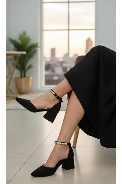 ŞAH حذاء أسود سميك بكعب منخفض على شكل حجر الكاحل