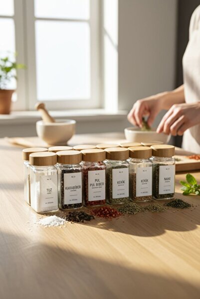 ANJEAHOME 12-Piece 120 ml Glass Spice Jar Set - with Bamboo Lids, Labeled, for Use Inside Drawers and on Countertops