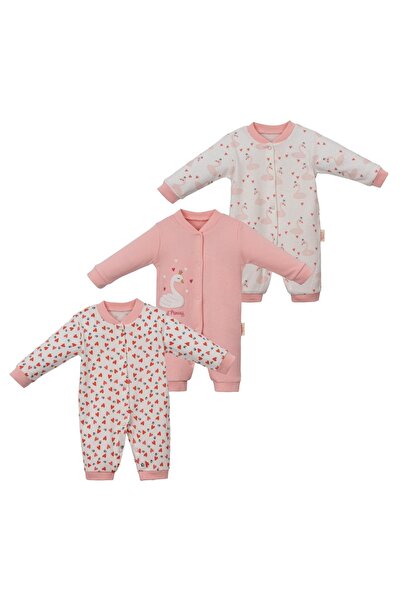Necix's Baby Girl Swan Printed Long Sleeve 3-Piece Jumpsuit Set Without Booties Salmon
