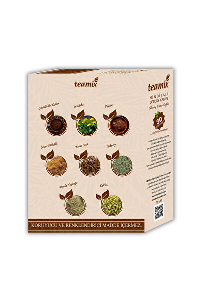 teamix Detox coffe Hindibalı Detoks Kahve 30 Stick Poset Hindibağlı Kakaolu Yumuşak Içimli Form Kahve