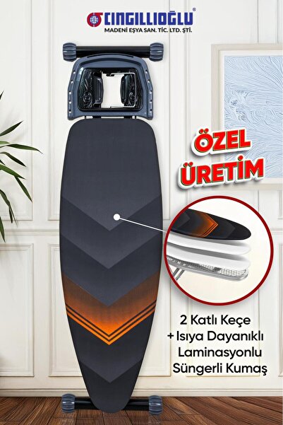 Cıngıllıoğlu CM-777 Titanic Black Serisi Ergonomik Tasarım Ütü Masası Lale Motif Ütü Park Yeri