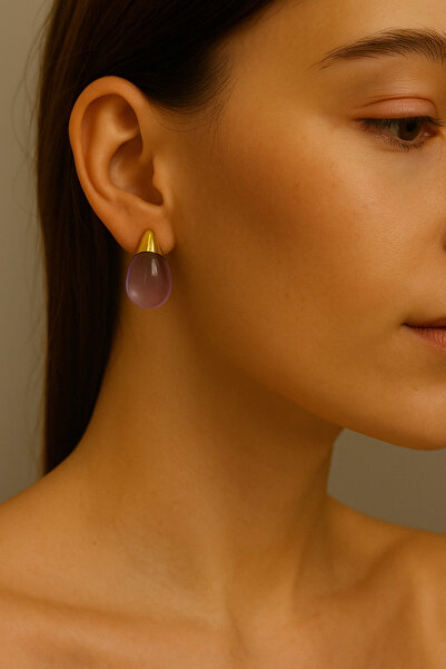 Kumsal Allure Purple Drop Earrings-Minimalist Design with Gold Tips