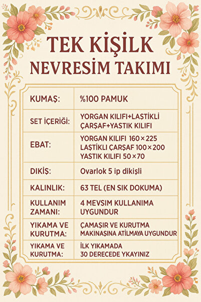 Loova Nevresim takımı tek kişilik %100 pamuklu yıldızlı lüx kumaş