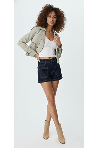 Ceylen Yeni Sezon Düğmeli Kısa Trençkot