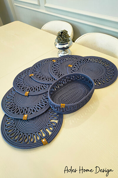 ADES HOME DESİGN Jüt,Amerikan Servis Takımı, 6-Supla, 1-Ekmek Sepeti, Tabak Altlığı, Supla Takım, Modern Lux Sunum