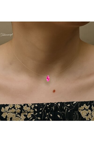 TakıConcept Pembe Kristal Detaylı İkili Hayalet Choker, Kadın Kolye, Şeffaf K...