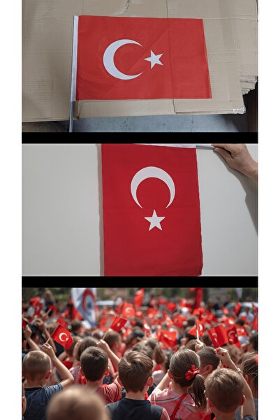 AlaDizayn Sopalı Türk Bayrağı Raşel Kumaş Pigment Baskı 30x45 cm 50 Adet – Tö...