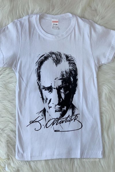 Mojo Bebek Unisex Waiter Child Ataturk Printed Short Sleeve T-Shirt 9435 White