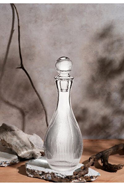 Cam Deposu Kapaklı Çizgili Cam Şerbetlik, Sürahi 1 Lt