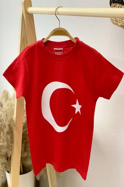 Şımarık Mojo Unisex Turkish Flag Printed Short Sleeve T-Shirt 9843 Red