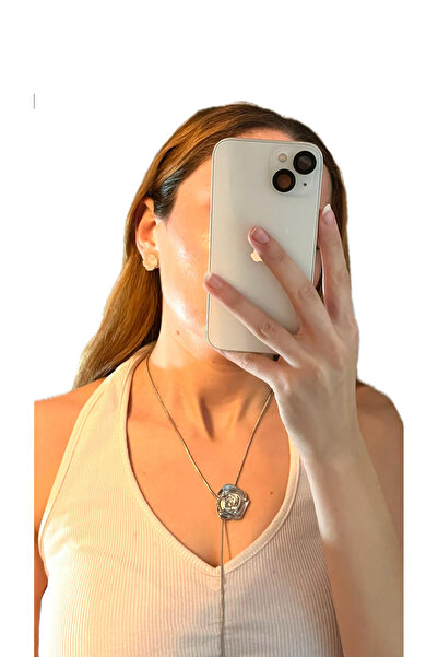 Store Çelik Sılver Gül Detay Y Kolye