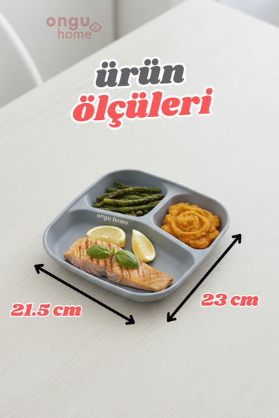 ongu home 2 Adet Tabak Yıkanabilir Üç Bölmeli Tabak Mama Tabağı Tabldot Piknik Tabağı Kamp Tabak Seti