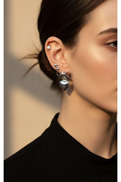 Anziano bijuteri أقراط نسائية فضية اللون على شكل قلب وحجر متدلي بتصميم أنيق م...