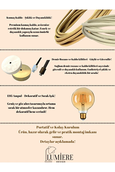 Lumiere Beton Görünümlü İskandinav &Bohem Tekli Avize (plastik)