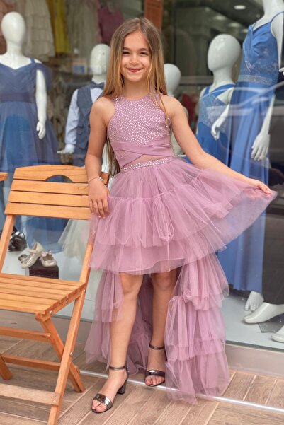 Mojo Bebek Erkut Abiye Aynalı Önü Kısa Arkası Uzun Abiye Elbise 584 Lila