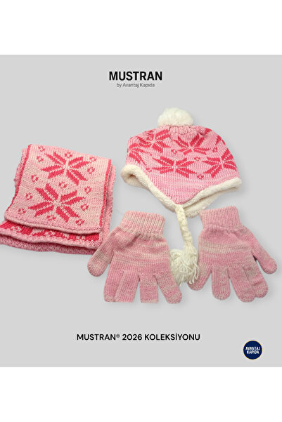 Mustran Children's Fleece-Lined Knitwear Beanie Scarf Gloves Set of 3 - Thick Knitted Winter Gift Model