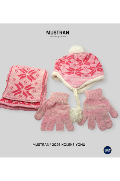 Mustran Children's Fleece-Lined Knitwear Beanie Scarf Gloves Set of 3 - Thick Knitted Winter Gift Model
