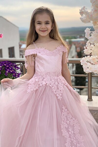 Kanilla Kız Çocuk 2-10 Yaş Tarlatanlı Gelinlik 2179 Pudra