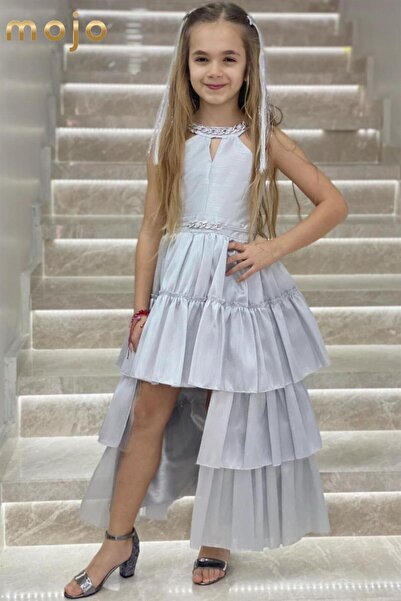 Mojo Bebek فستان سهرة من إركوت بياقة وأكمام مرصعة بالأحجار من الأمام وقصيرة م...