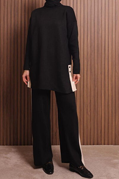 Balenbi Women's Oversized Plain Weave Slit Hijab Knitwear Set 1136