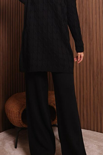 Balenbi Women's Oversized Hair Braid Pattern Trouser Hijab Knitwear Set 1135