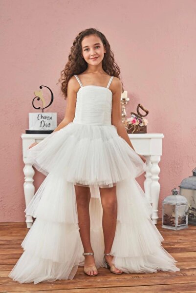 Mojo Bebek فستان سهرة طويل توتو للفتيات من موجو 5428 كريمي