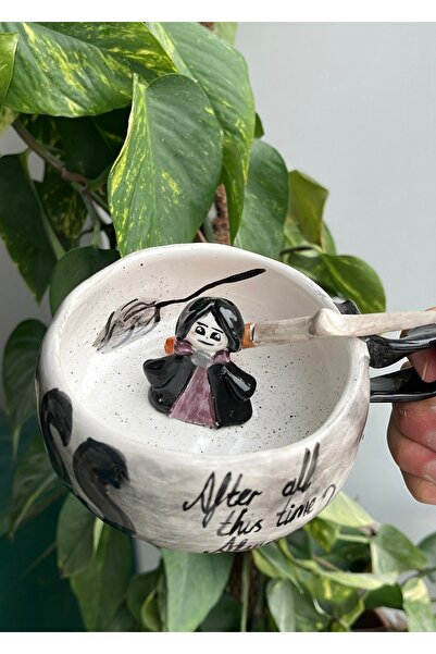 visera Harry Potter Series Severus Snape Figured Handmade Ceramic Mug + Spoon in the Shape of a Broomstick Gift
