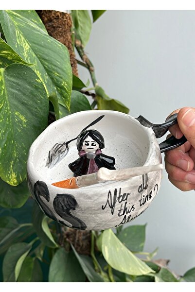 visera Harry Potter Series Severus Snape Figured Handmade Ceramic Mug + Spoon in the Shape of a Broomstick Gift