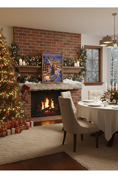 Creatick Design Christmas Temalı Tekli Ham Ahşap Çerçeveli Tablo Yılbaşı Yeni Yıl