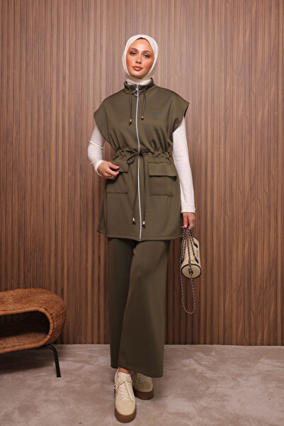 Balenbi Women's Scuba Fabric Drawstring Waist Belted Vest Set Hijab Set 1133