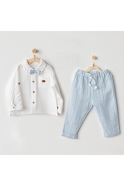 andywawa طقم بيبي بوي مكون من قطعتين من الموسلين باللون الأزرق