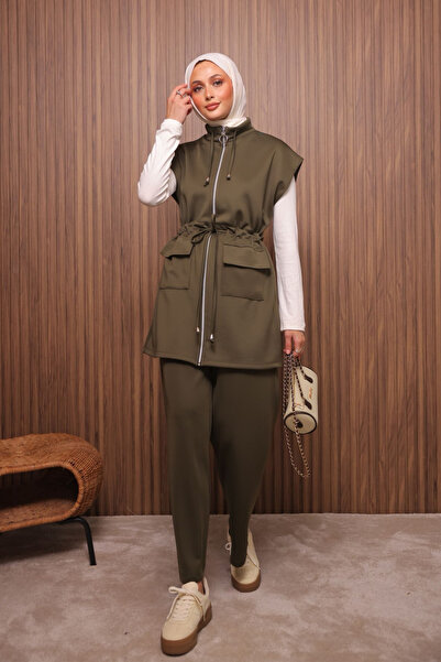 Balenbi Women's Scuba Fabric Drawstring Waist Belted Vest Set Hijab Set 1133