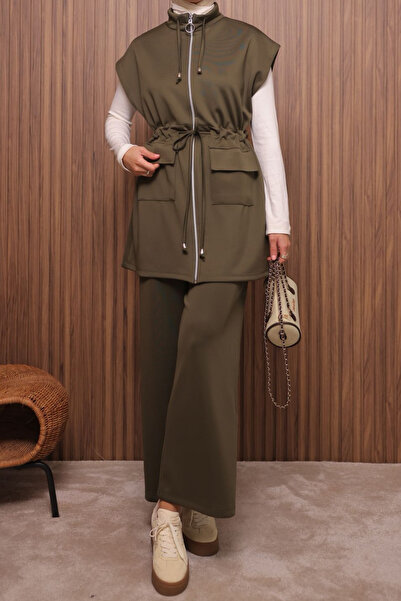 Balenbi Women's Scuba Fabric Drawstring Waist Belted Vest Set Hijab Set 1133