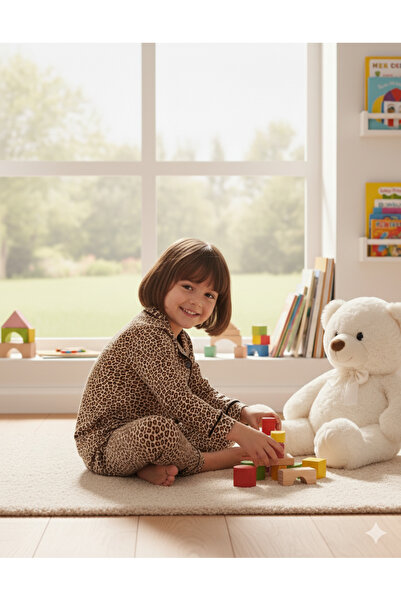 Bebelove Girl's and Baby's Leopard Patterned Buttoned Pajama Set