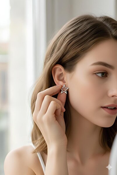 Bontexs Kadın Gümüş Renk Yıldız Çelik Küpe