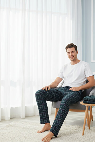 Elemge Καρό βαμβακερές ανδρικές πιτζάμες - Μαλακή, χαλαρή εφαρμογή και πράσινη χαλαρή εφαρμογή με κορδόνια με τσέπες
