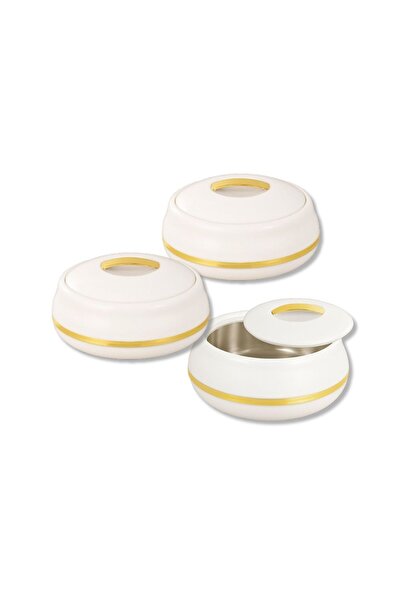 TSUMAB Premium Insulated Hotpot Casserole Set of 3 – White & Gold | Keeps Food Hot and Fresh