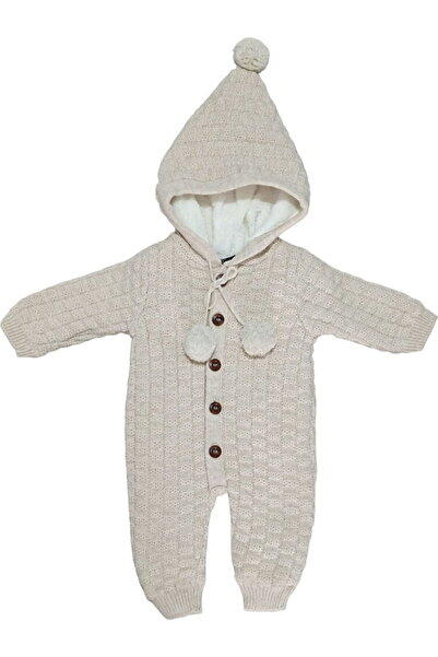 wofım kıds 2708 Bebek Natural Yün Ponponlu Triko Tulum