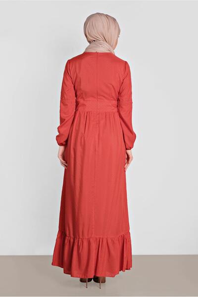 Alvina Dress with Elastic Ankles with Guipe Detail 4278