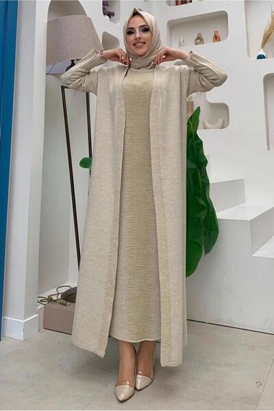 TRENDTESETTÜR WOMEN'S BEIGE (STONE) SIMPLE DRESSED KNIT SUIT T 32222