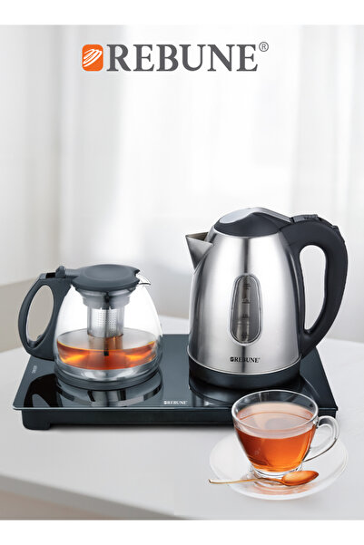 rebune Rebon Electric Kettle with Tea Pot 1.8L 1500W - Silver & Black - RE-1-139
