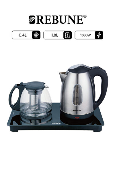 rebune Rebon Electric Kettle with Tea Pot 1.8L 1500W - Silver & Black - RE-1-139
