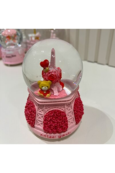 Taşmeran Paris Eyfel Kulesi Sevgili Güllü Ayıcıklı Işıklı Müzikli Orta Boy Kar Küresi Tky0399