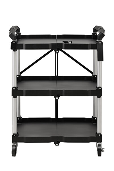 Lawazim 3 Layer Collapsible Trolley Black 65x85x60cm - Folding Utility Cart with Wheels